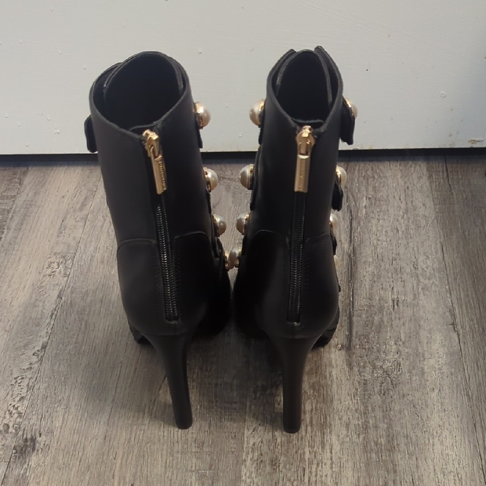 karl Lagerfield Paris Brayden Studded Lug Sole Open Toe Boots NWOT - Picture 4 of 9